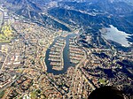 Aerial-of-Westlake-Lake-in-Westlake-Village